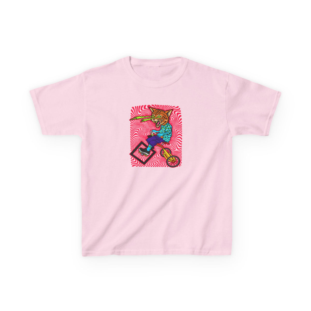 Kids Tee — Colorful Skate Cat Illustration (Youth Graphic T‑Shirt)