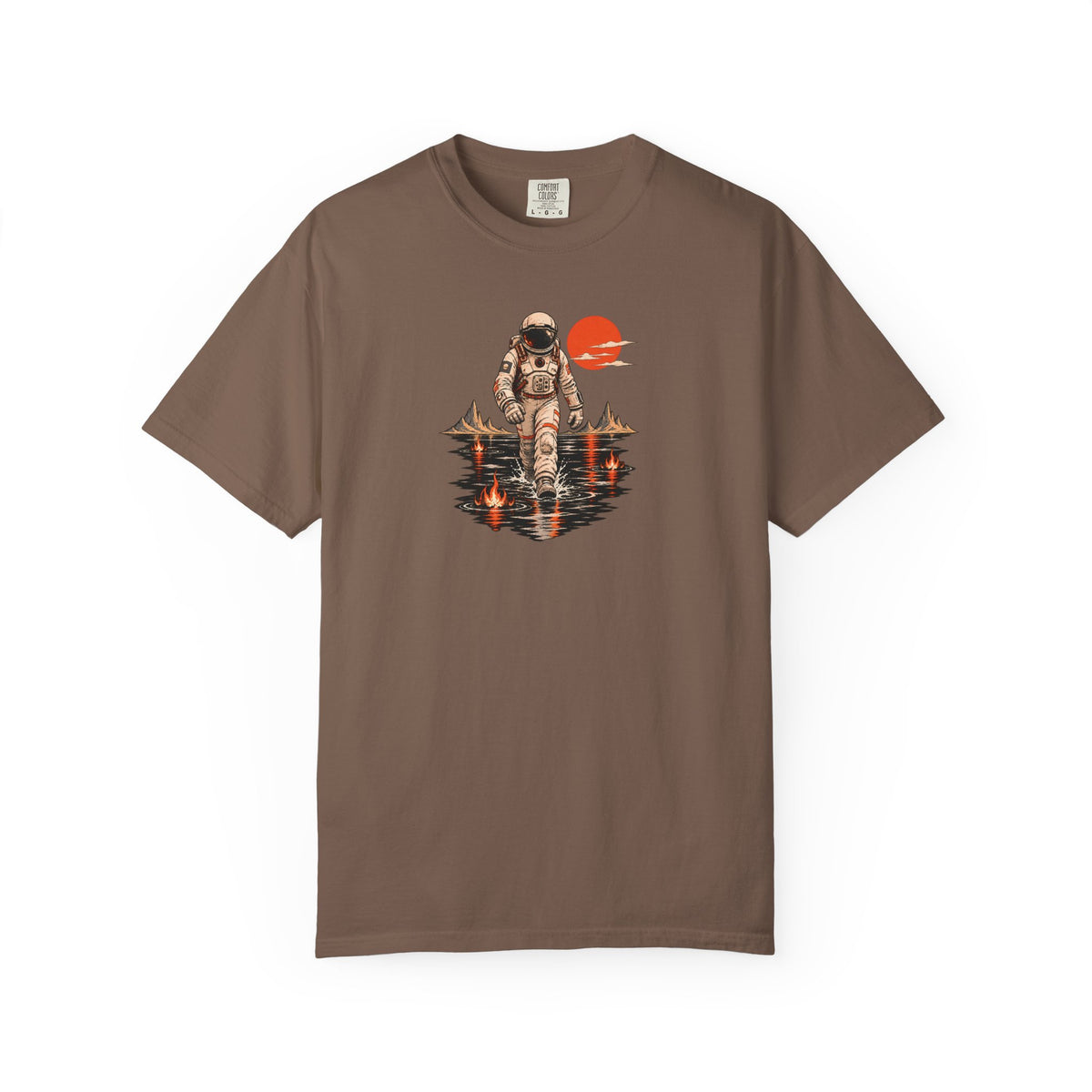 Astronaut Lake Scene T-Shirt — Retro Space Explorer Graphic Tee