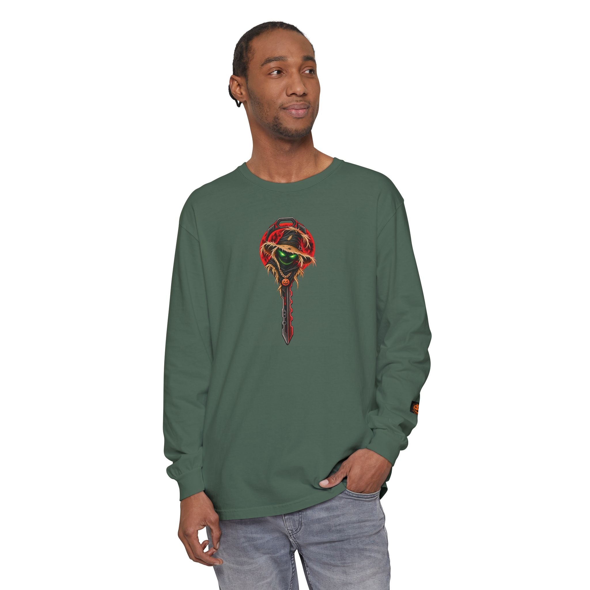 Unisex Garment-dyed Long Sleeve Halloween Biker-Wear T-Shirt