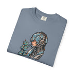 Cyberpunk Pilot T-Shirt — Futuristic Helmeted Girl with Robot Companion