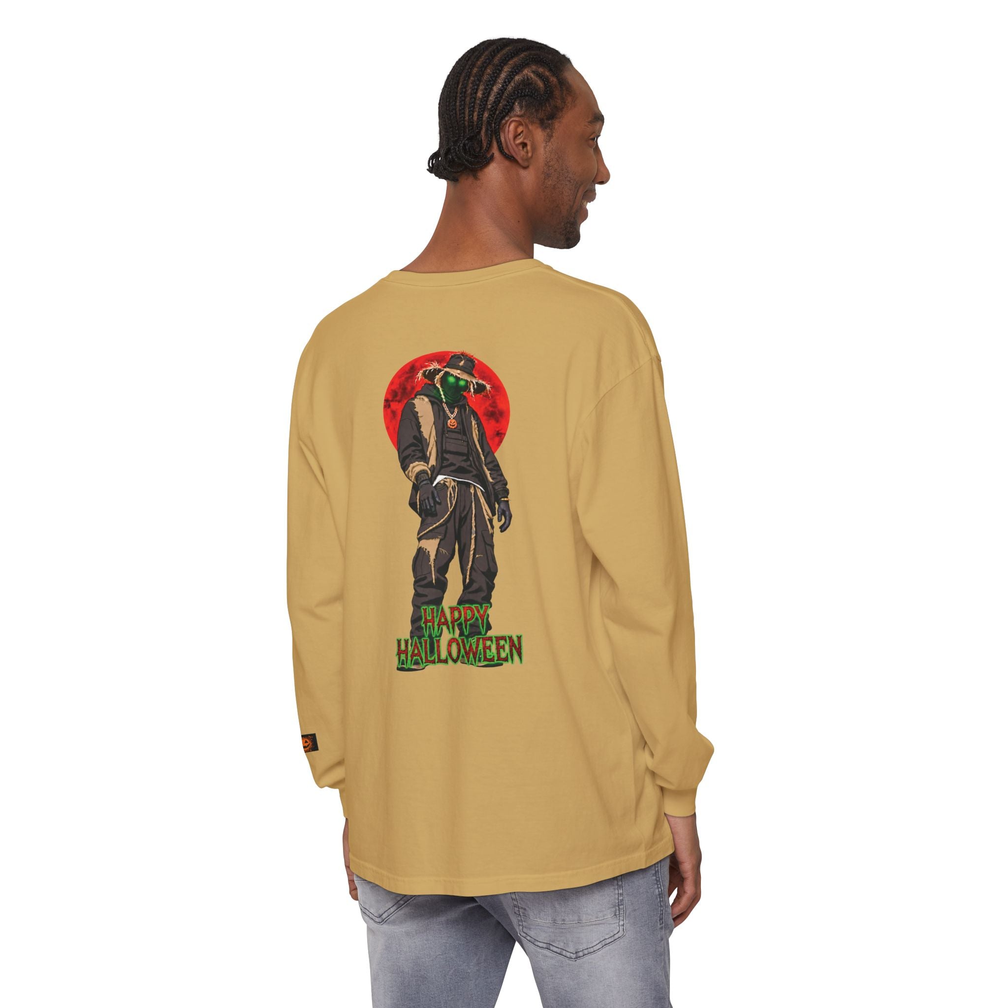 Unisex Garment-dyed Long Sleeve Halloween Biker-Wear T-Shirt