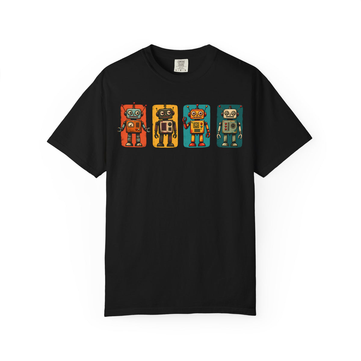 Retro Robot Row T-Shirt — Vintage Tin Toy Robots Graphic Tee