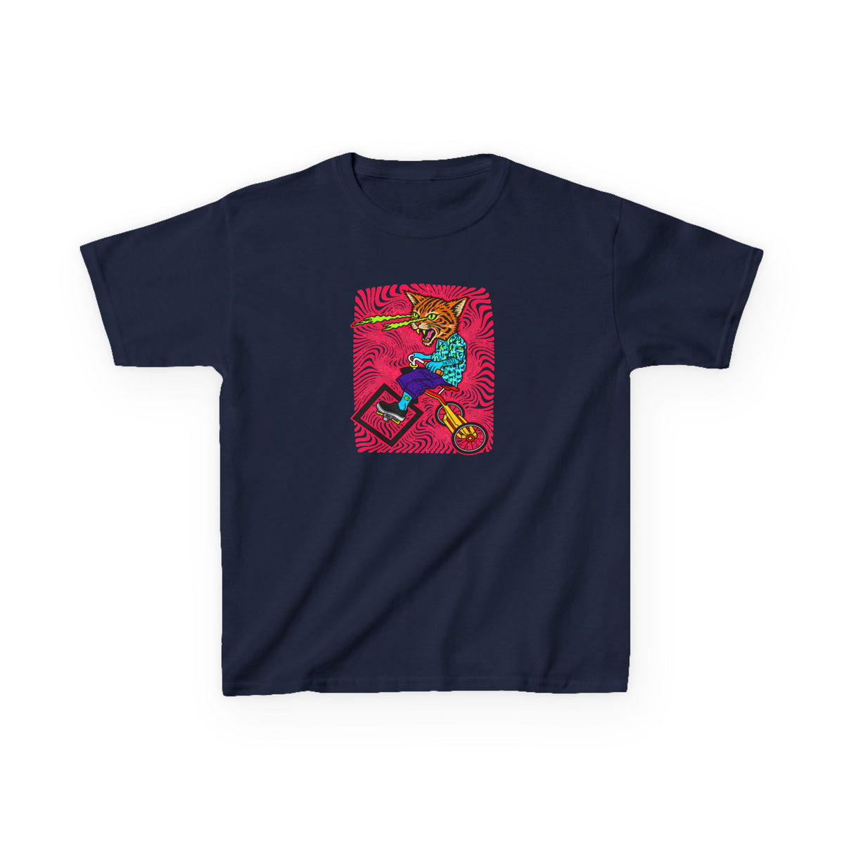 Kids Tee — Colorful Skate Cat Illustration (Youth Graphic T‑Shirt)
