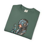 Cyberpunk Pilot T-Shirt — Futuristic Helmeted Girl with Robot Companion
