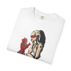 Graphic Tee — Retro Pinup Girl with Red Toy Robot Illustration