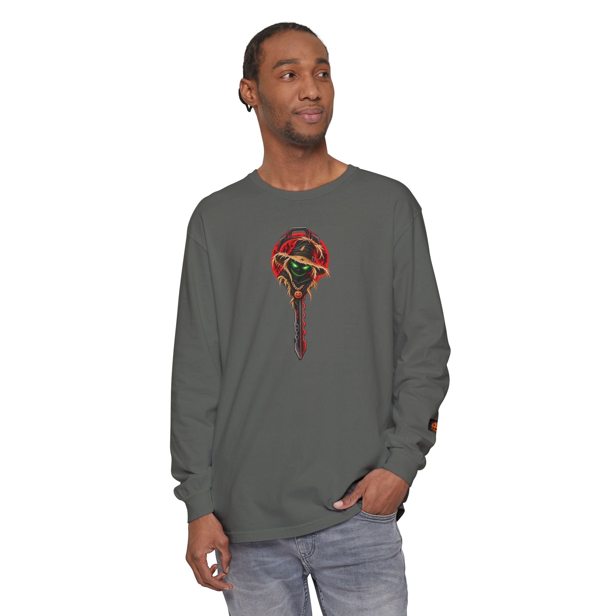 Unisex Garment-dyed Long Sleeve Halloween Biker-Wear T-Shirt