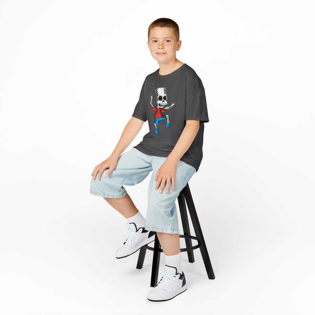 Kids T-Shirt — Cartoon Skeleton Boy Graphic (Skull Bart Style)