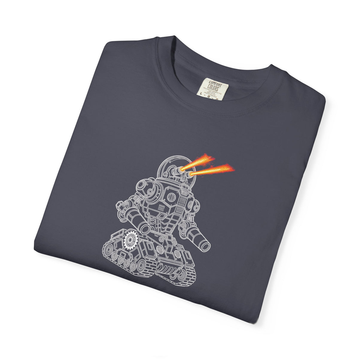 Robot Tank Graphic T-Shirt — Retro Mech Design with Laser Eyes