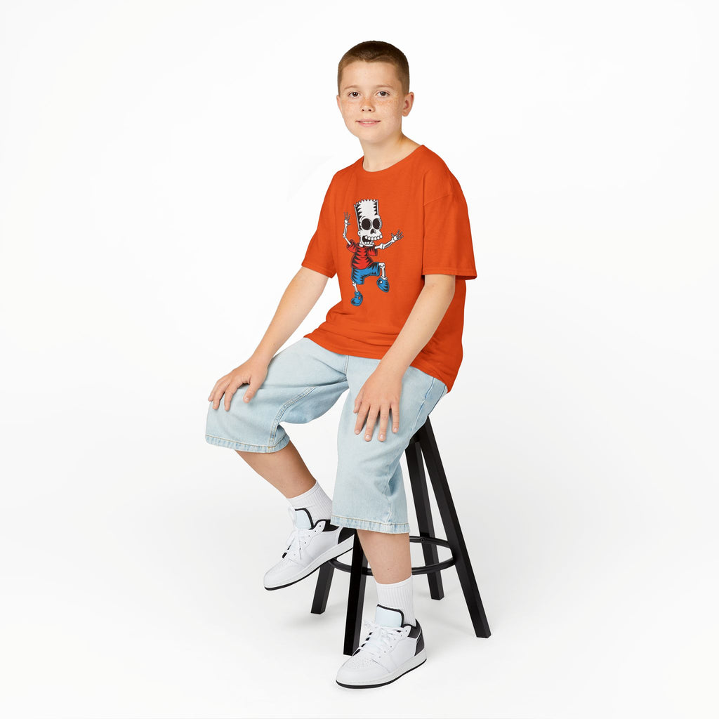 Kids T-Shirt — Cartoon Skeleton Boy Graphic (Skull Bart Style)