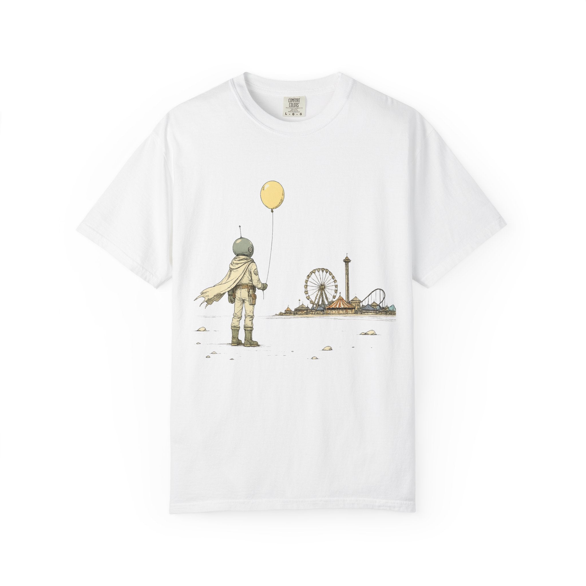 Astronaut & Balloon T-Shirt — Retro Amusement Park Graphic Tee