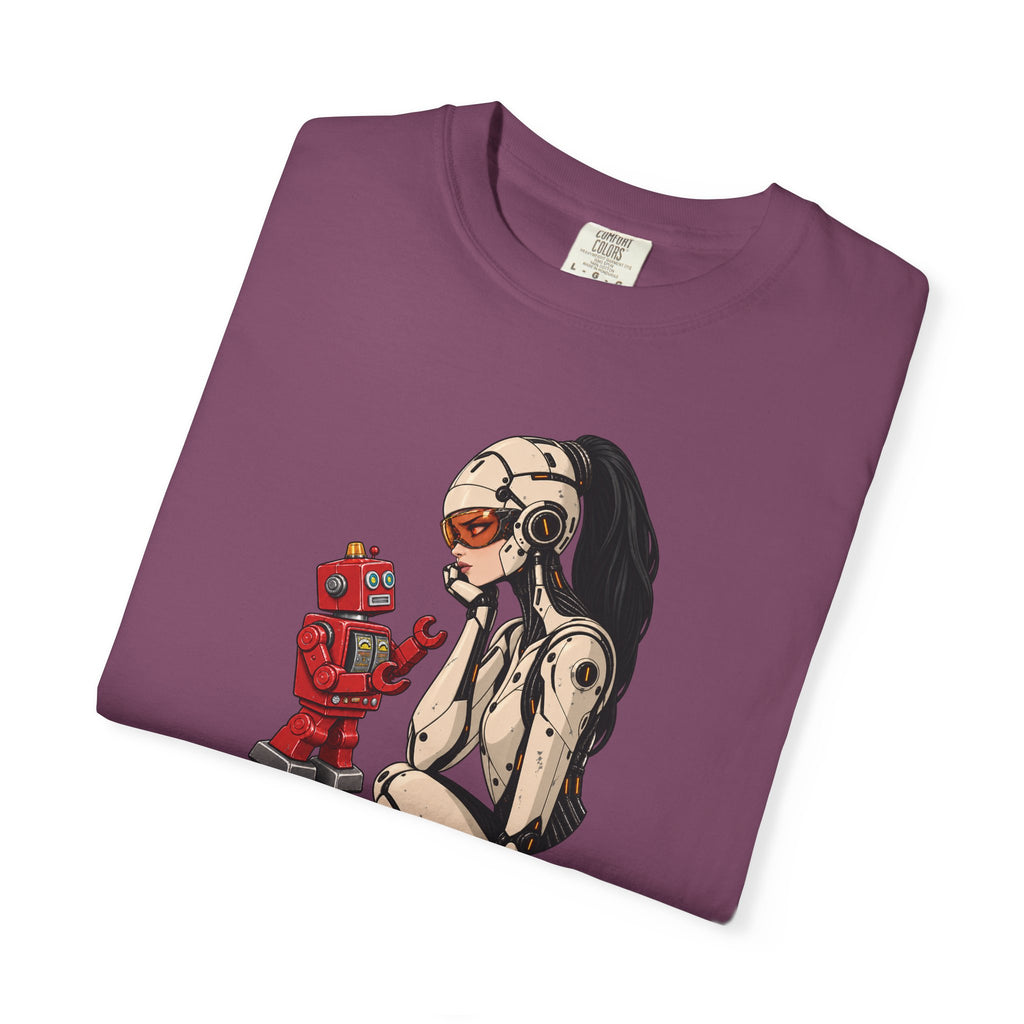 Graphic Tee — Retro Pinup Girl with Red Toy Robot Illustration
