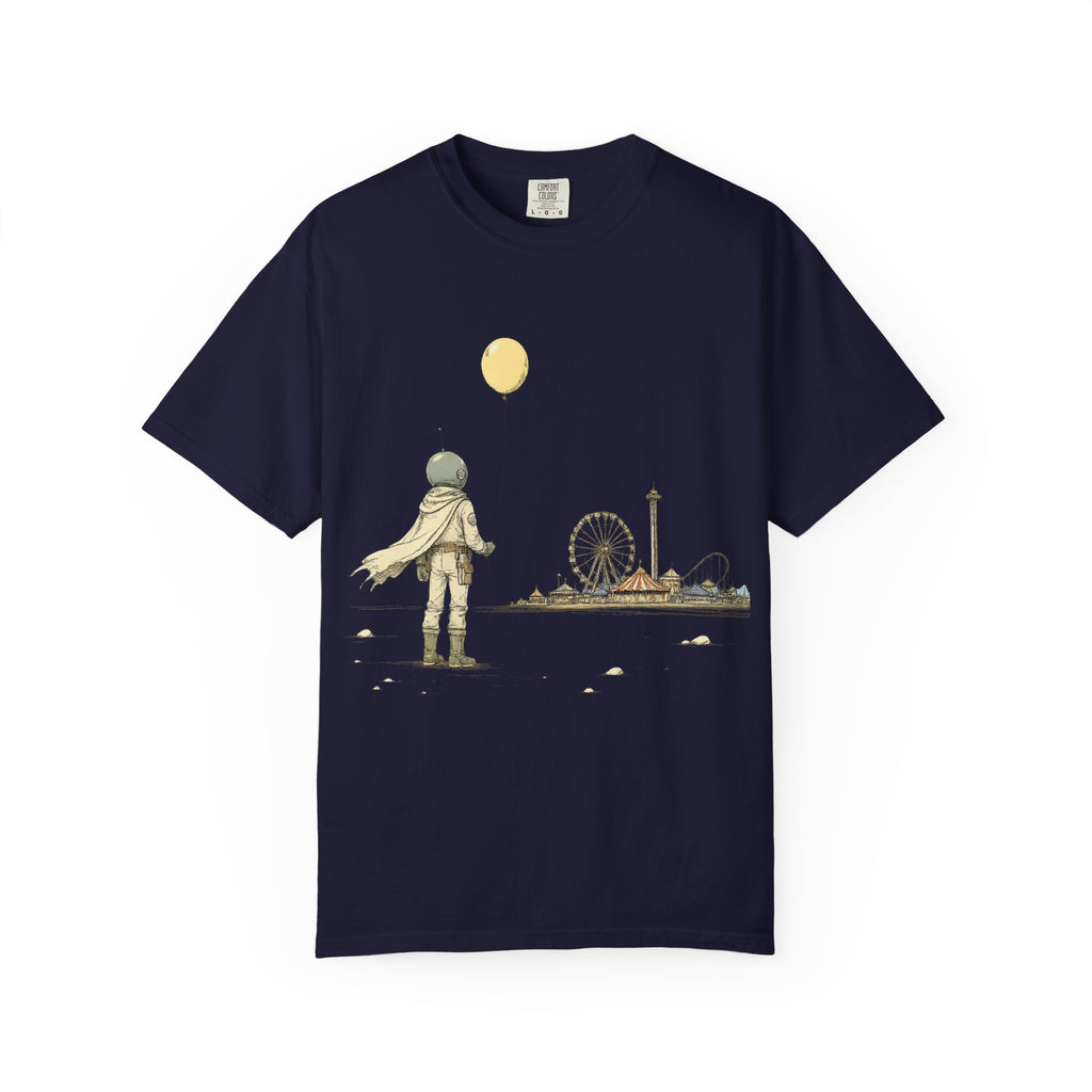 Astronaut & Balloon T-Shirt — Retro Amusement Park Graphic Tee