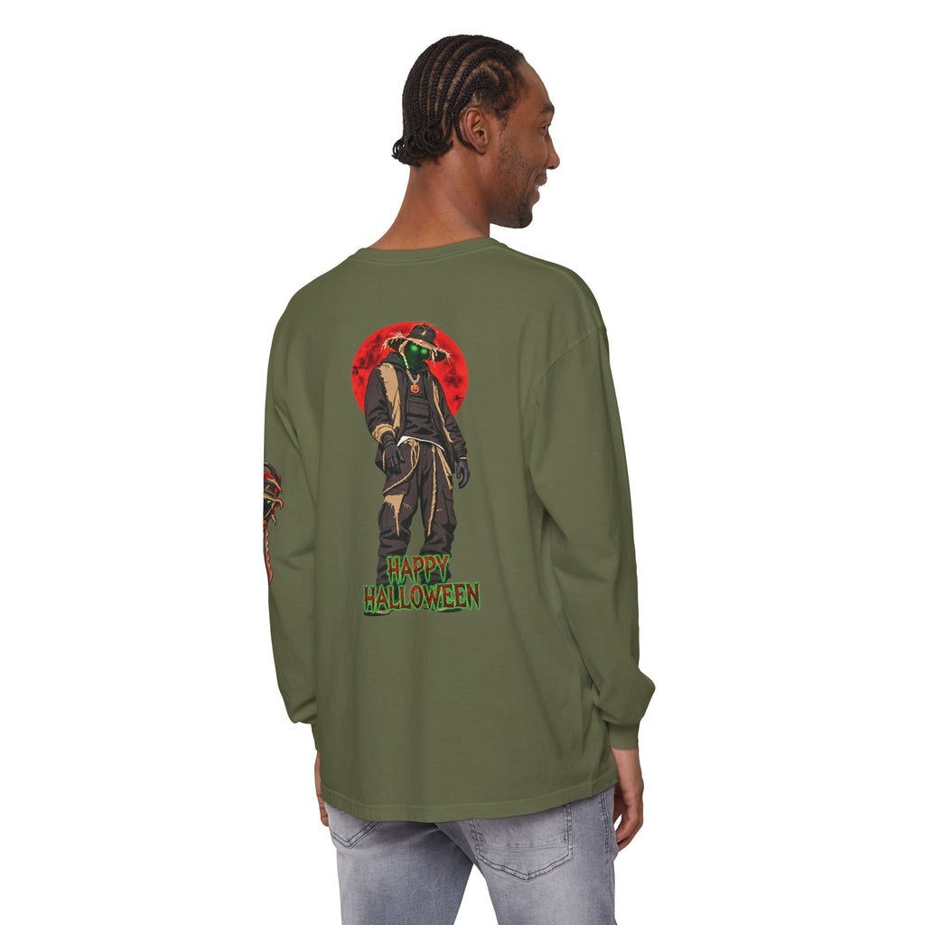 Unisex Garment-dyed Long Sleeve Halloween Biker-Wear T-Shirt
