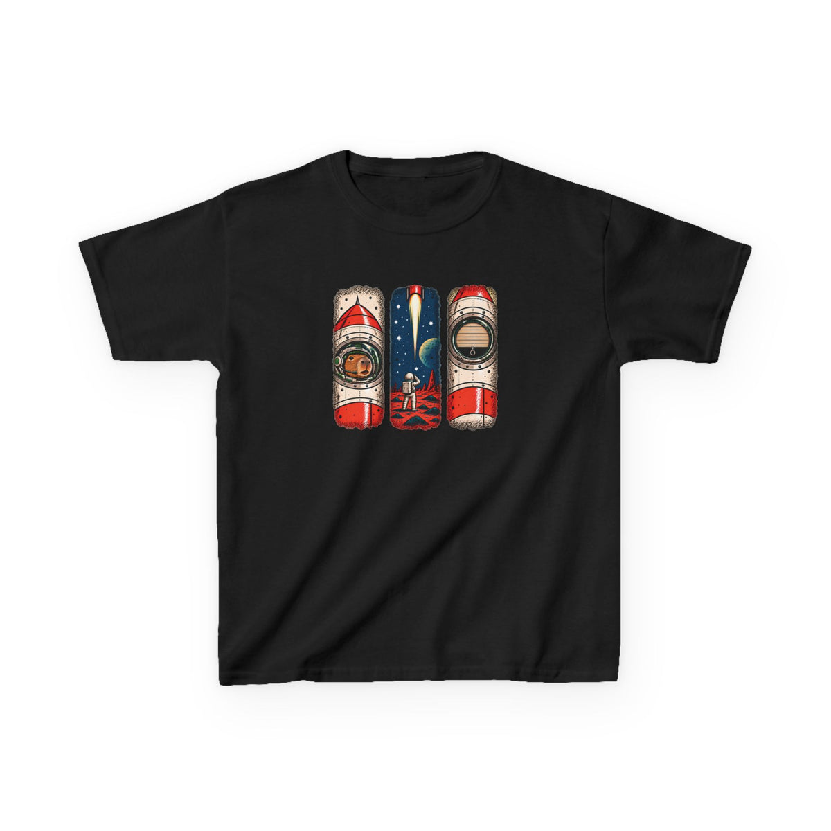 Kids Tee — Retro Space Rocket Graphic