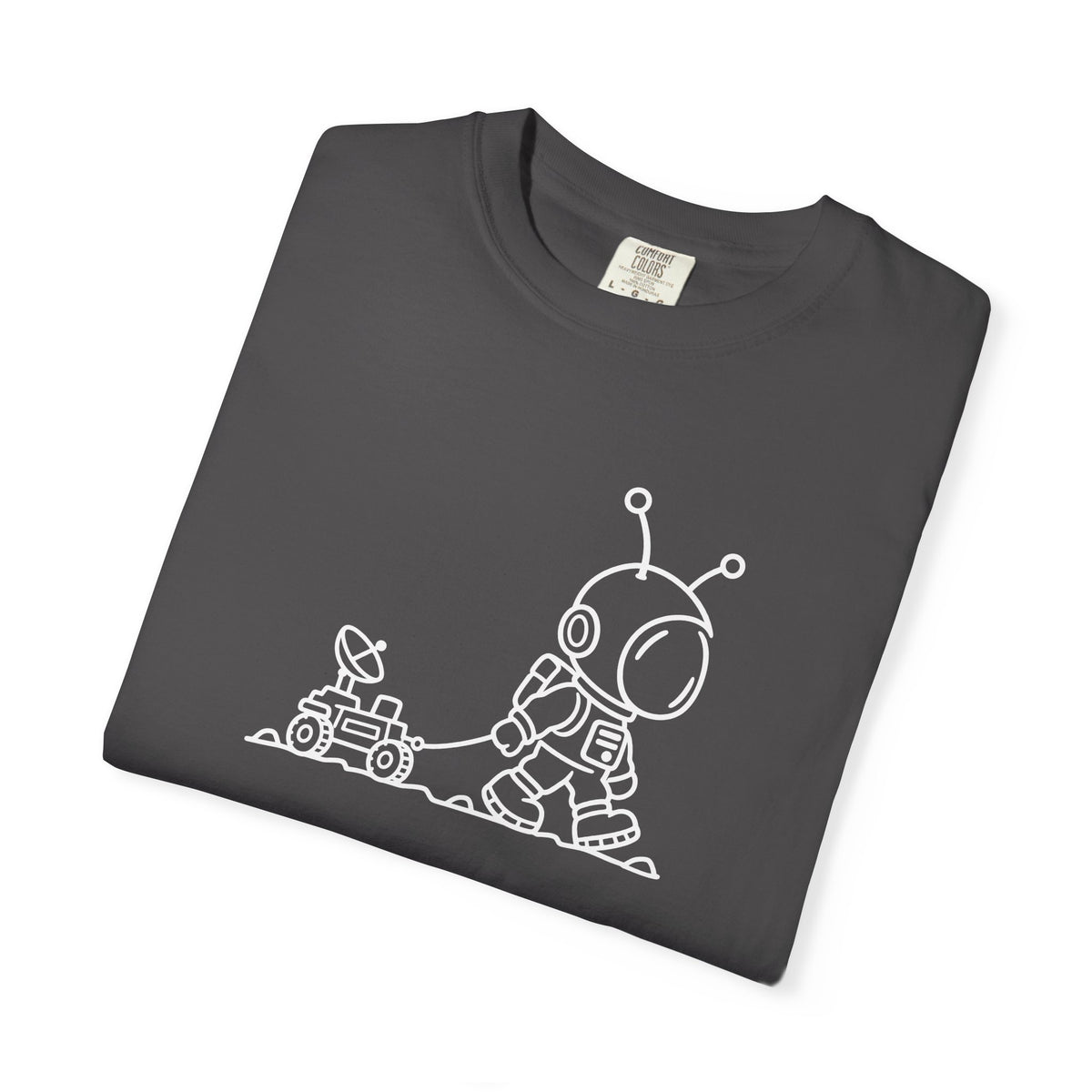 Alien & Rover Outline T-Shirt — Cute Space Robot Graphic Tee