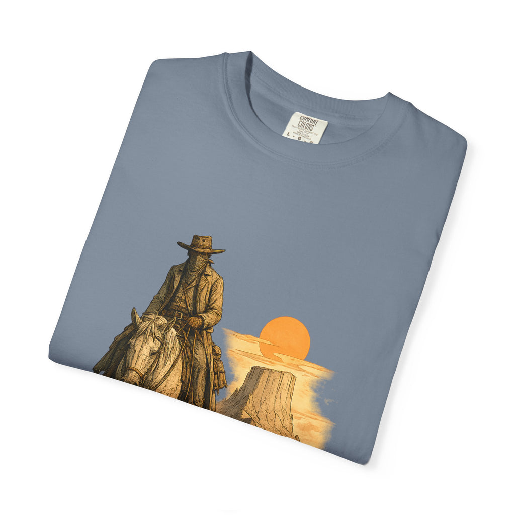 Western Sunset Cowboy T-Shirt — Rider Silhouette Desert Graphic