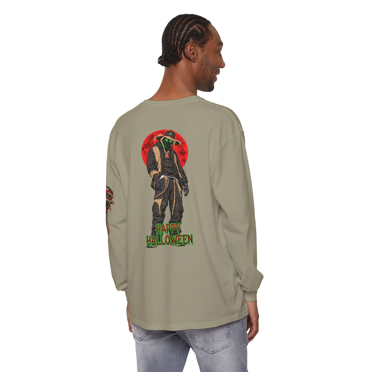 Unisex Garment-dyed Long Sleeve Halloween Biker-Wear T-Shirt