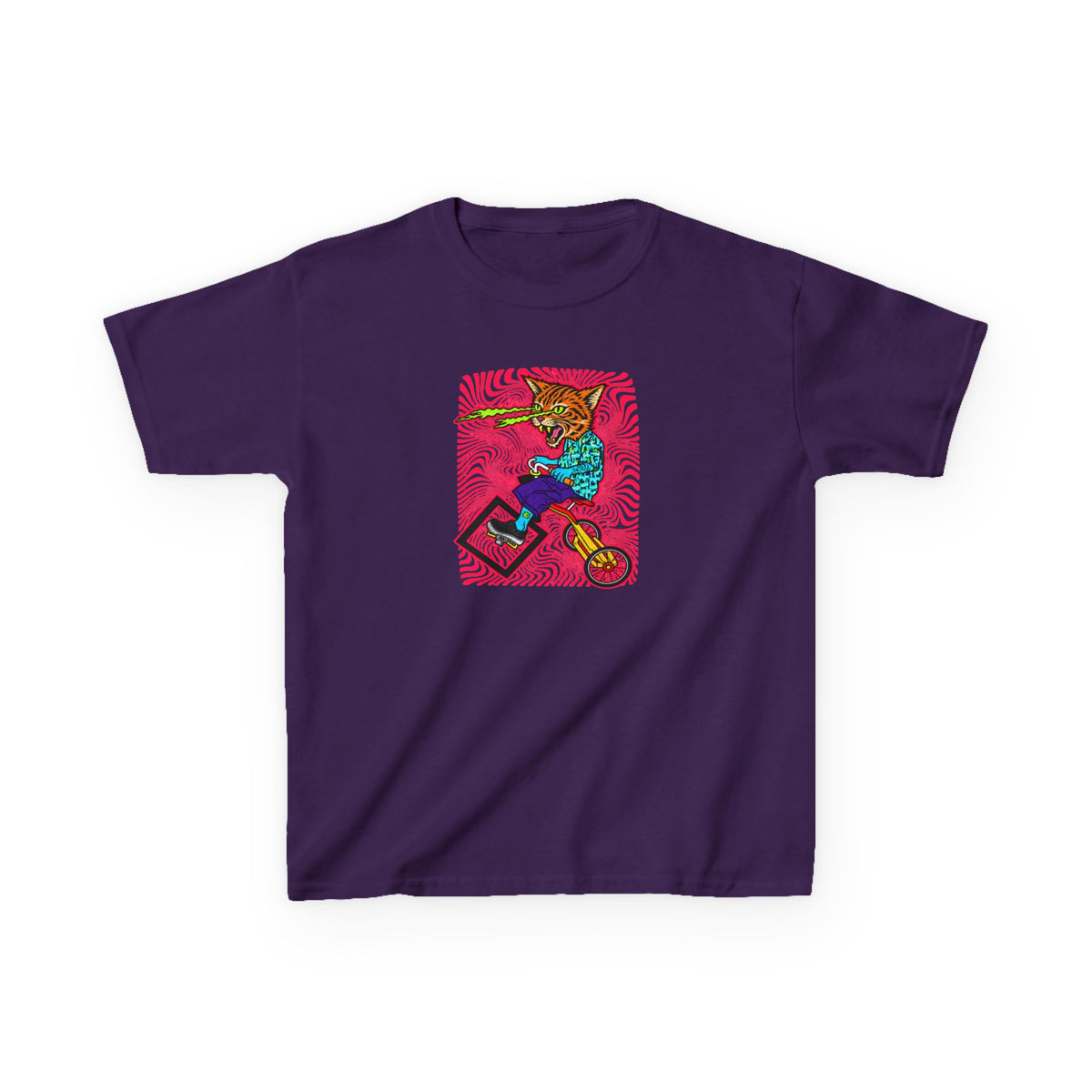 Kids Tee — Colorful Skate Cat Illustration (Youth Graphic T‑Shirt)