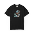 Cyberpunk Pilot T-Shirt — Futuristic Helmeted Girl with Robot Companion