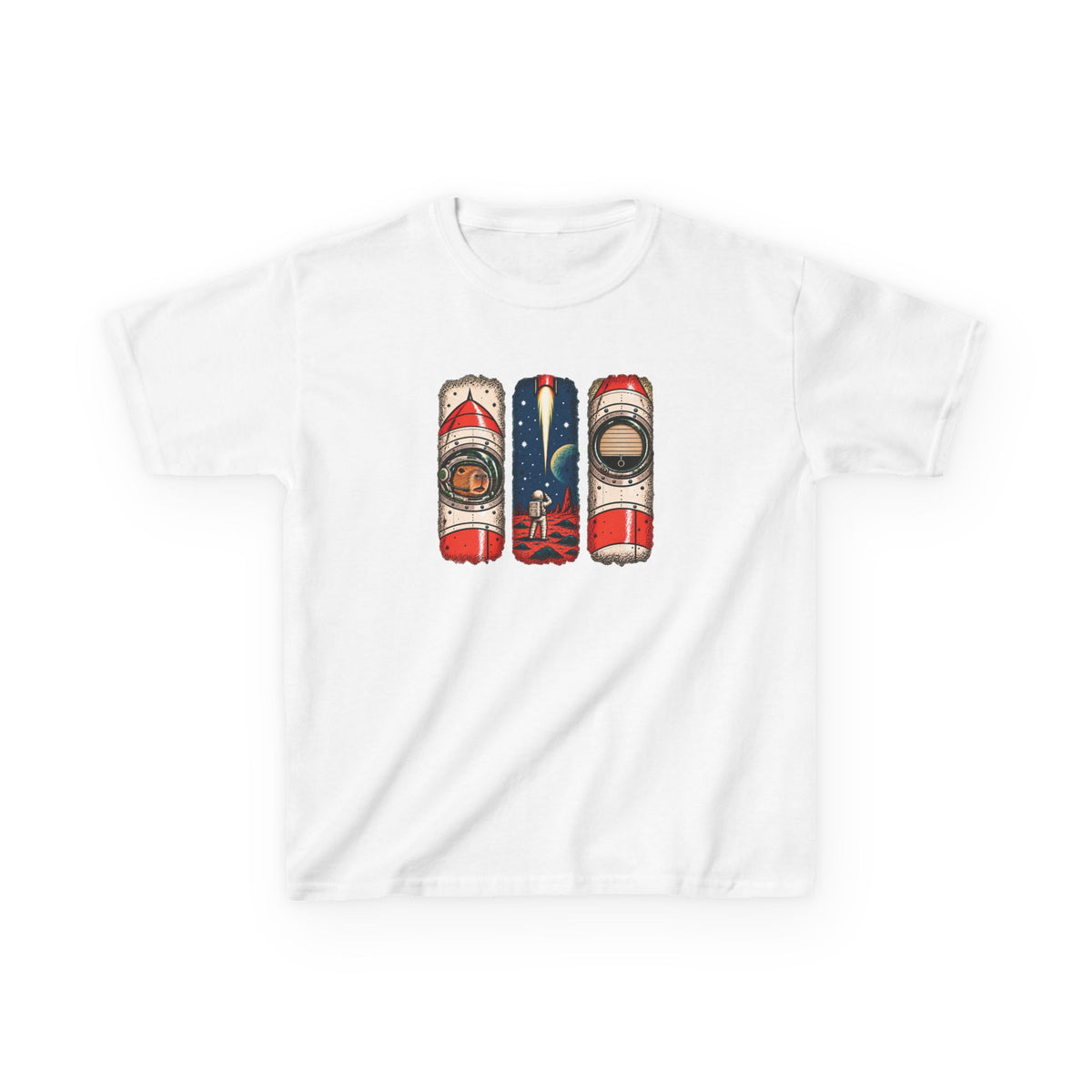 Kids Tee — Retro Space Rocket Graphic