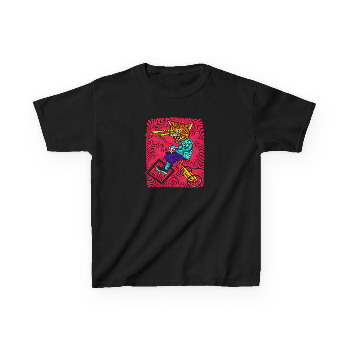 Kids Tee — Colorful Skate Cat Illustration (Youth Graphic T‑Shirt)