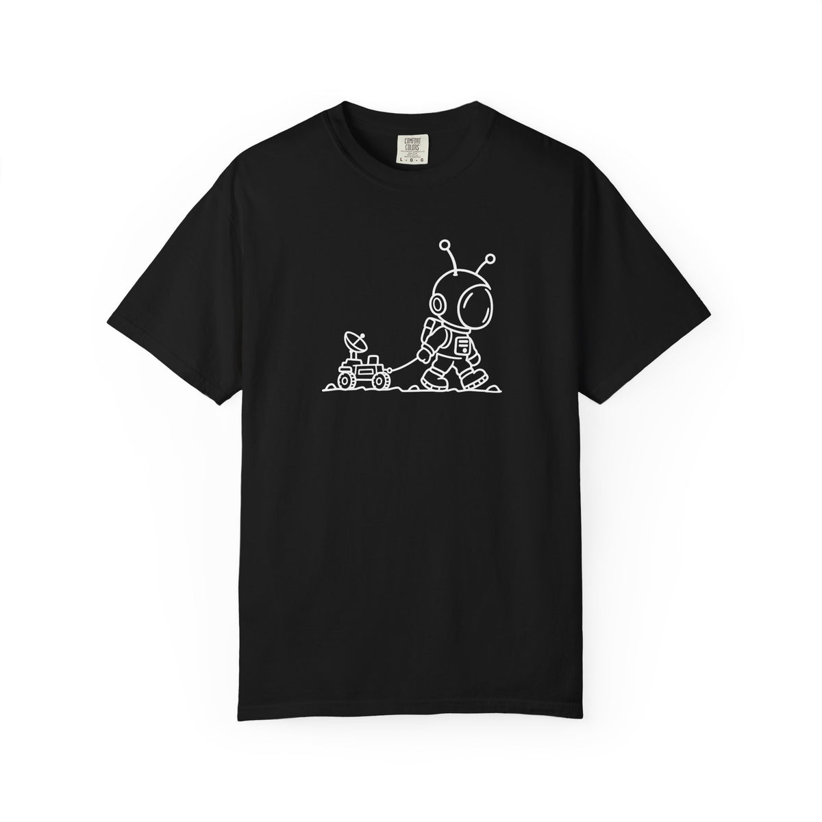 Alien & Rover Outline T-Shirt — Cute Space Robot Graphic Tee
