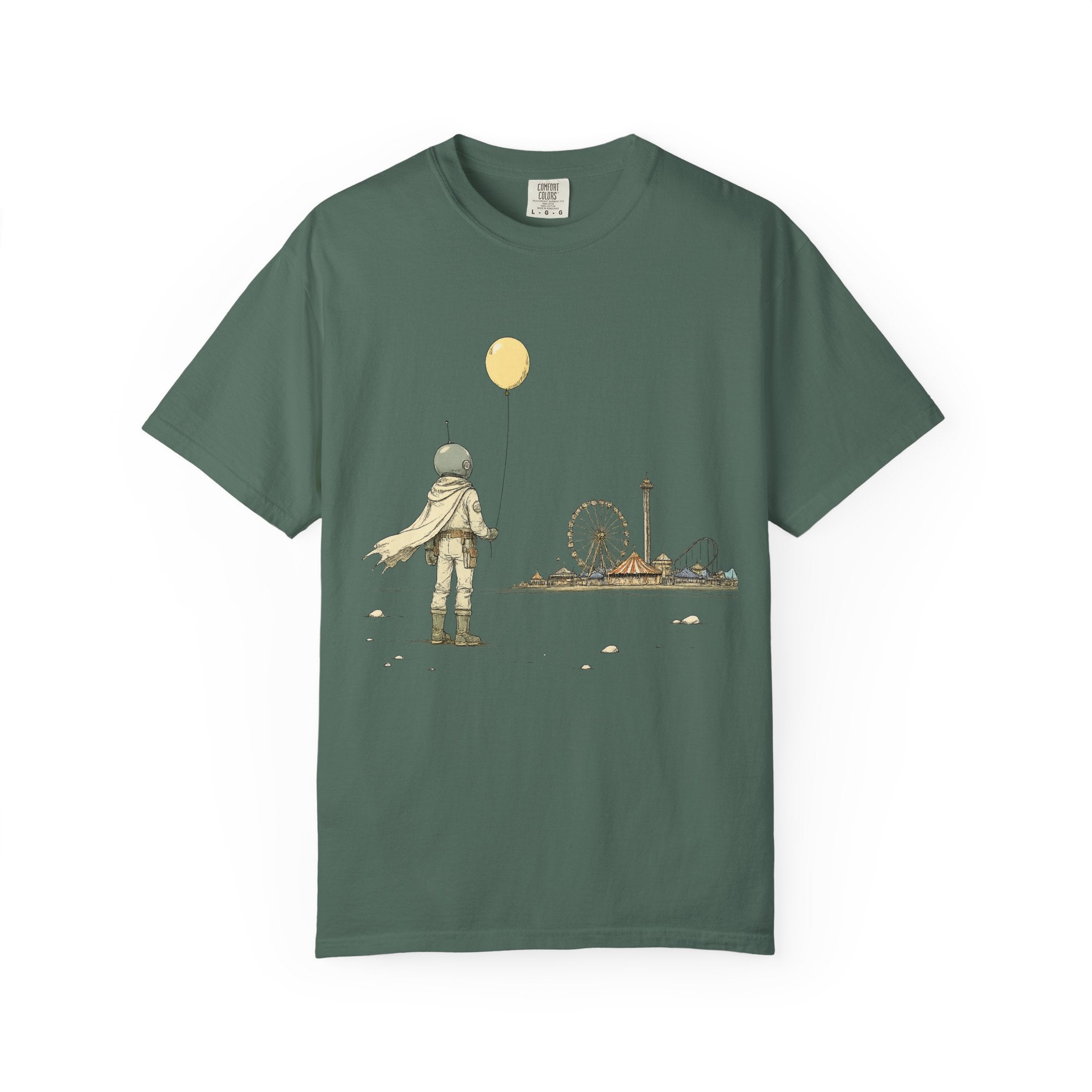 Astronaut & Balloon T-Shirt — Retro Amusement Park Graphic Tee