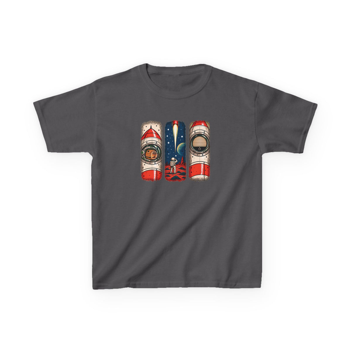 Kids Tee — Retro Space Rocket Graphic