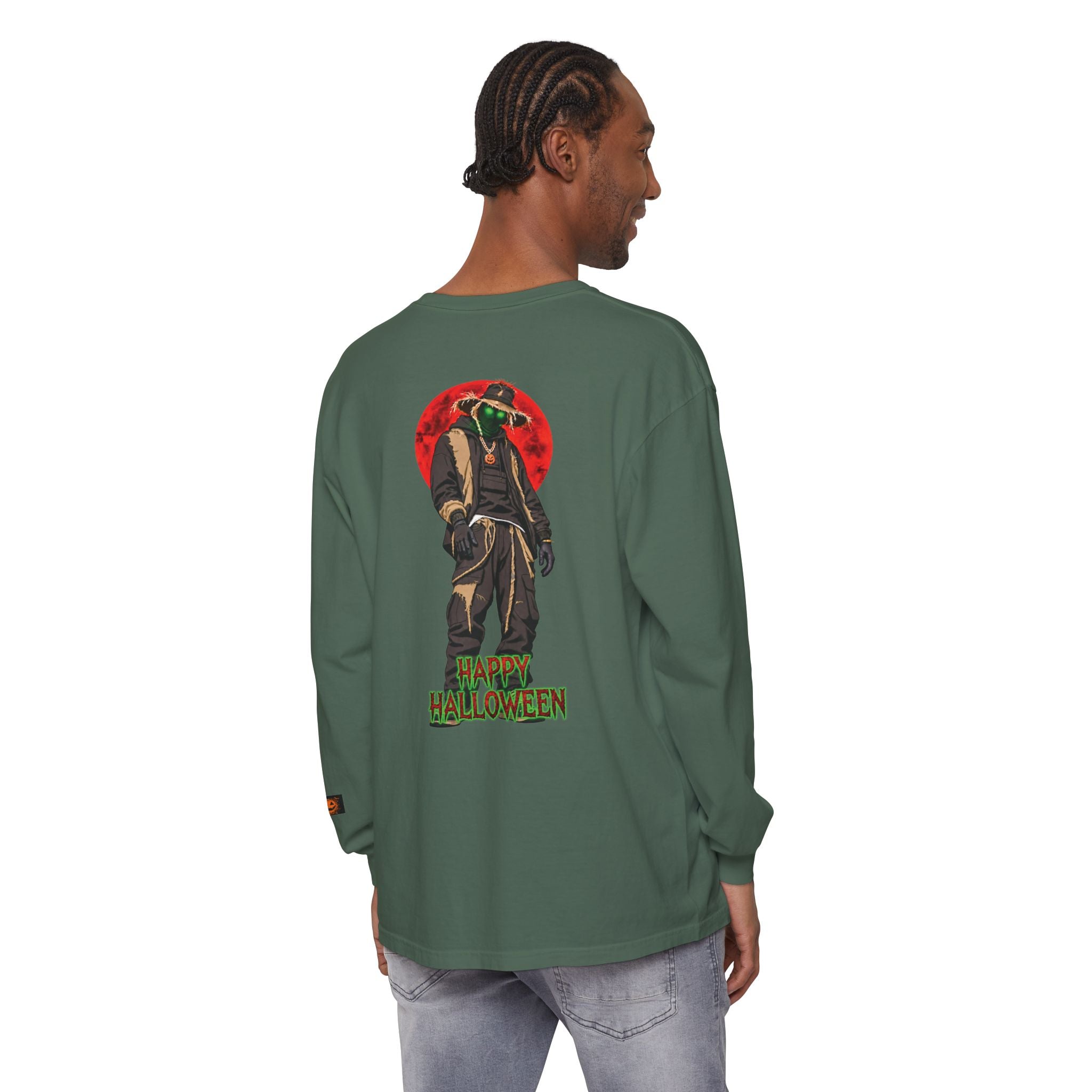 Unisex Garment-dyed Long Sleeve Halloween Biker-Wear T-Shirt