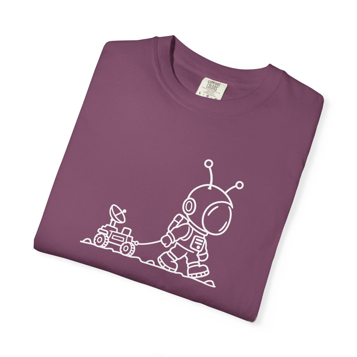 Alien & Rover Outline T-Shirt — Cute Space Robot Graphic Tee
