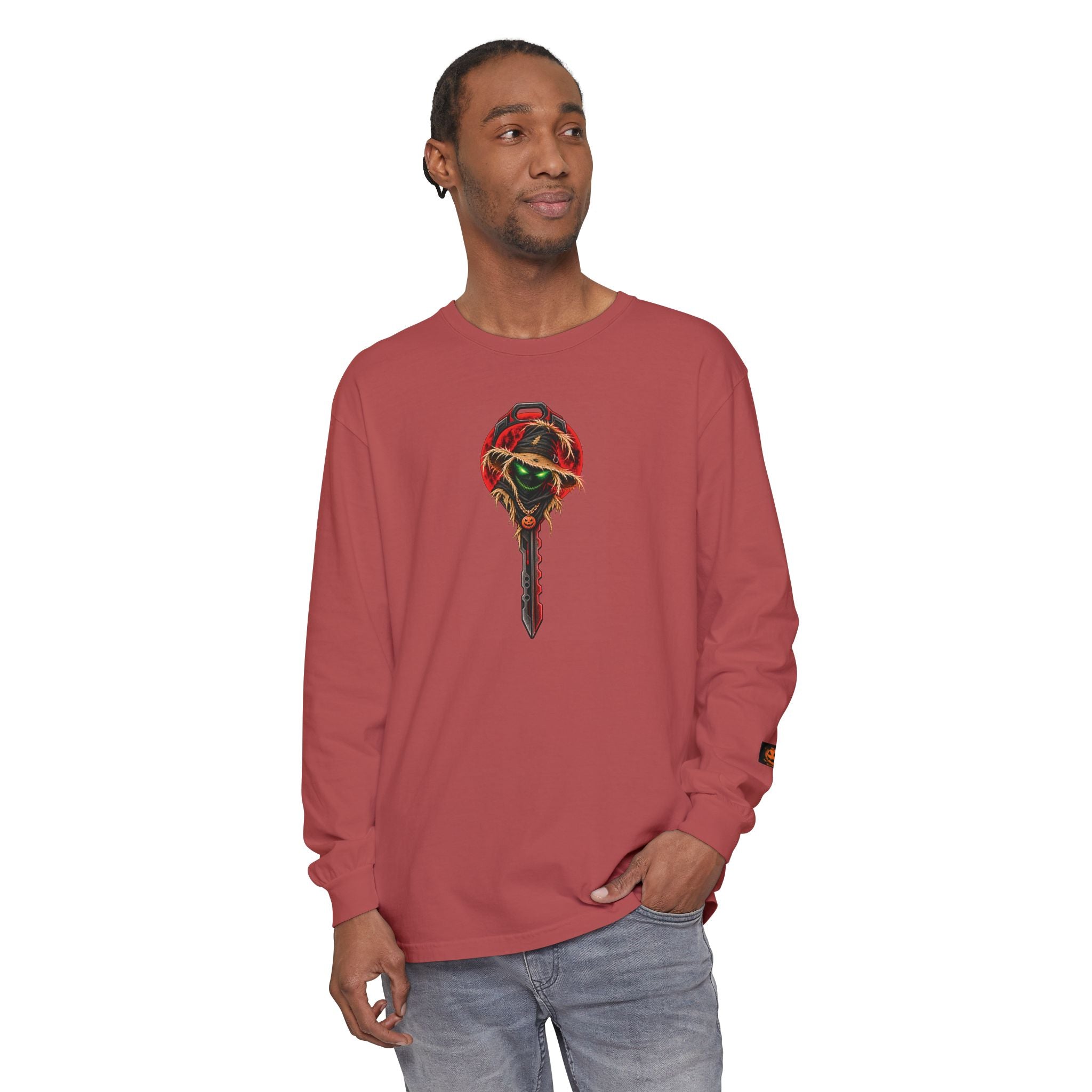 Unisex Garment-dyed Long Sleeve Halloween Biker-Wear T-Shirt