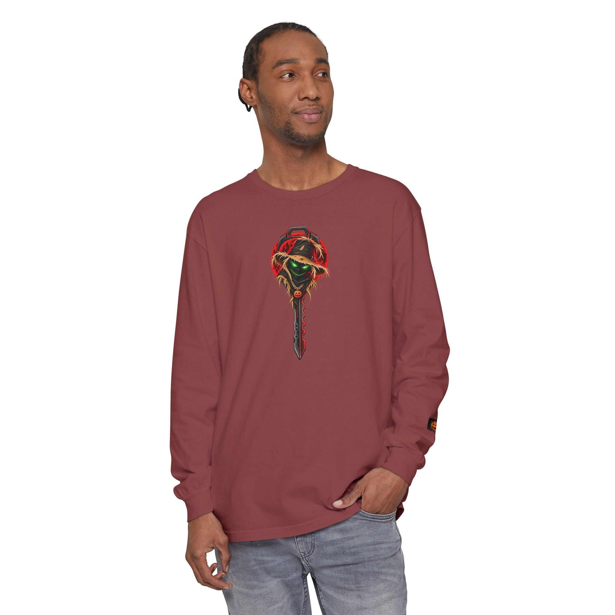 Unisex Garment-dyed Long Sleeve Halloween Biker-Wear T-Shirt