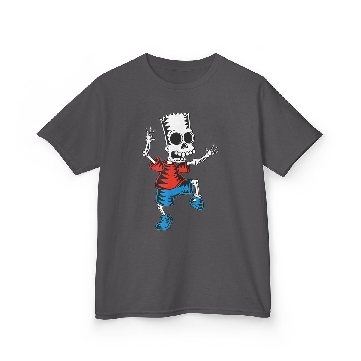 Kids T-Shirt — Cartoon Skeleton Boy Graphic (Skull Bart Style)