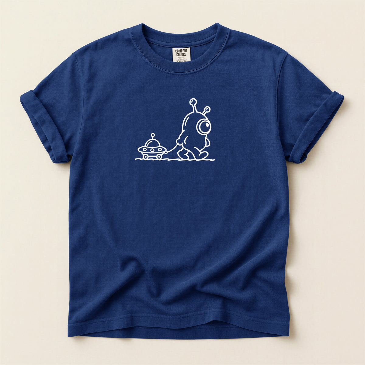 Alien Buddy T‑Shirt — Cute One‑Eye Alien with UFO Graphic