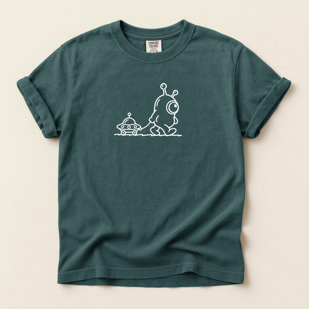 Alien Buddy T‑Shirt — Cute One‑Eye Alien with UFO Graphic