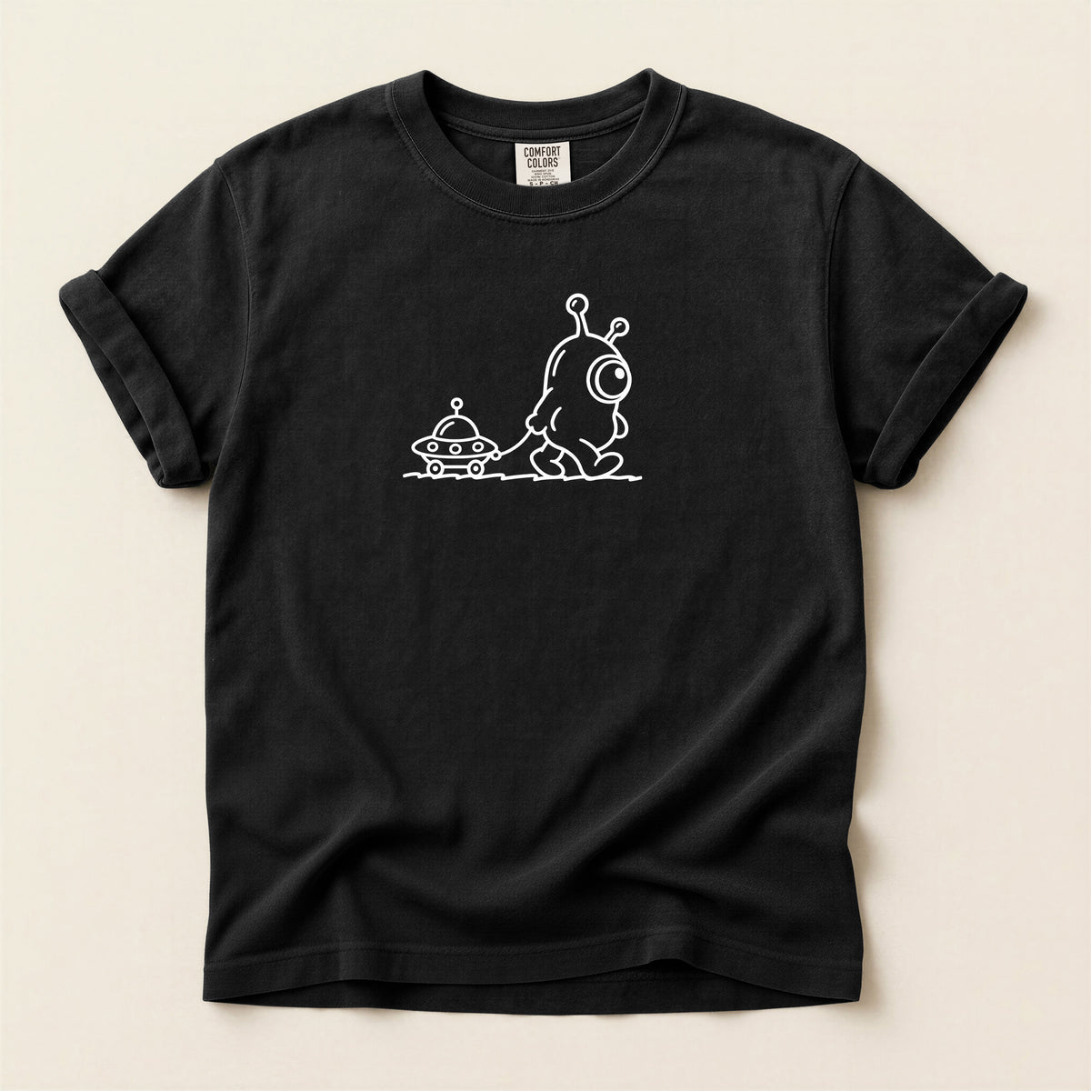 Alien Buddy T‑Shirt — Cute One‑Eye Alien with UFO Graphic