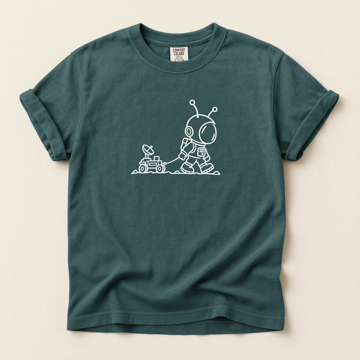 Alien & Rover Outline T-Shirt — Cute Space Robot Graphic Tee