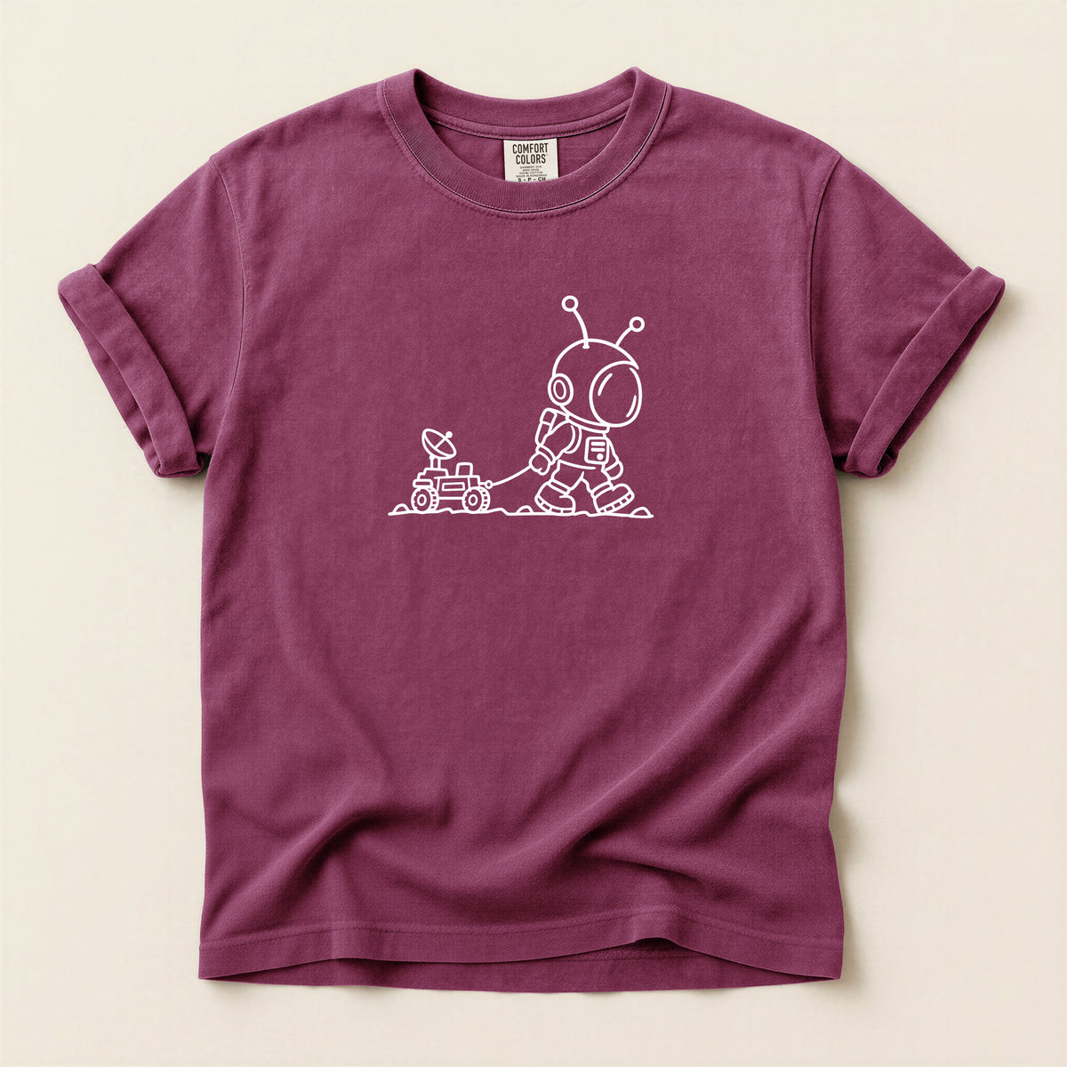Alien & Rover Outline T-Shirt — Cute Space Robot Graphic Tee