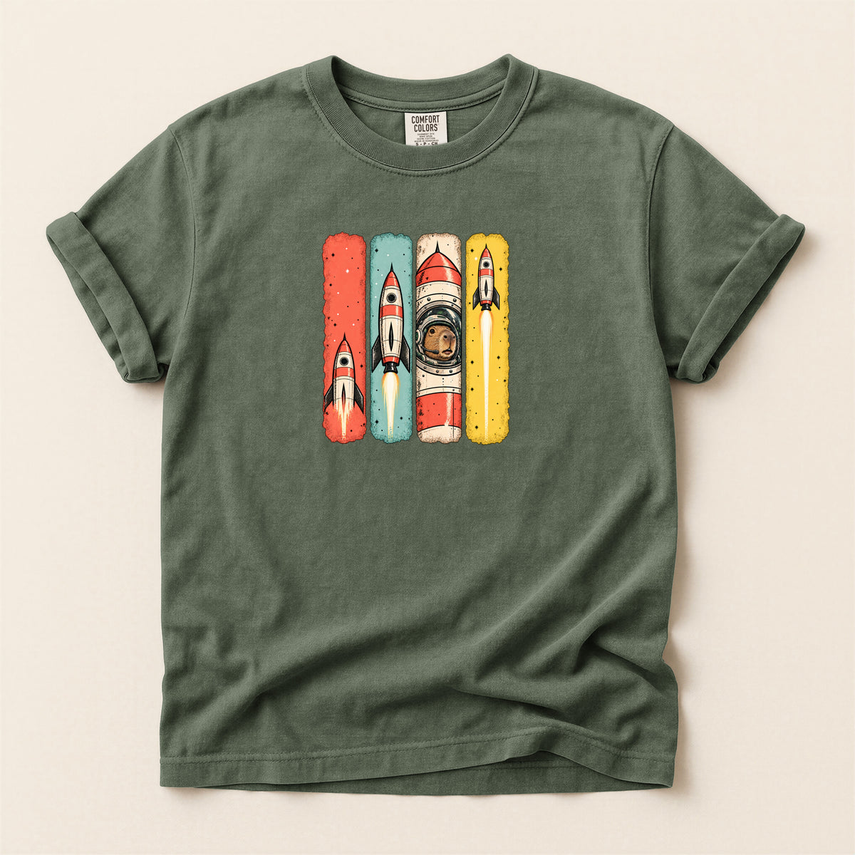 Capybara in Space Retro Graphic T-Shirt