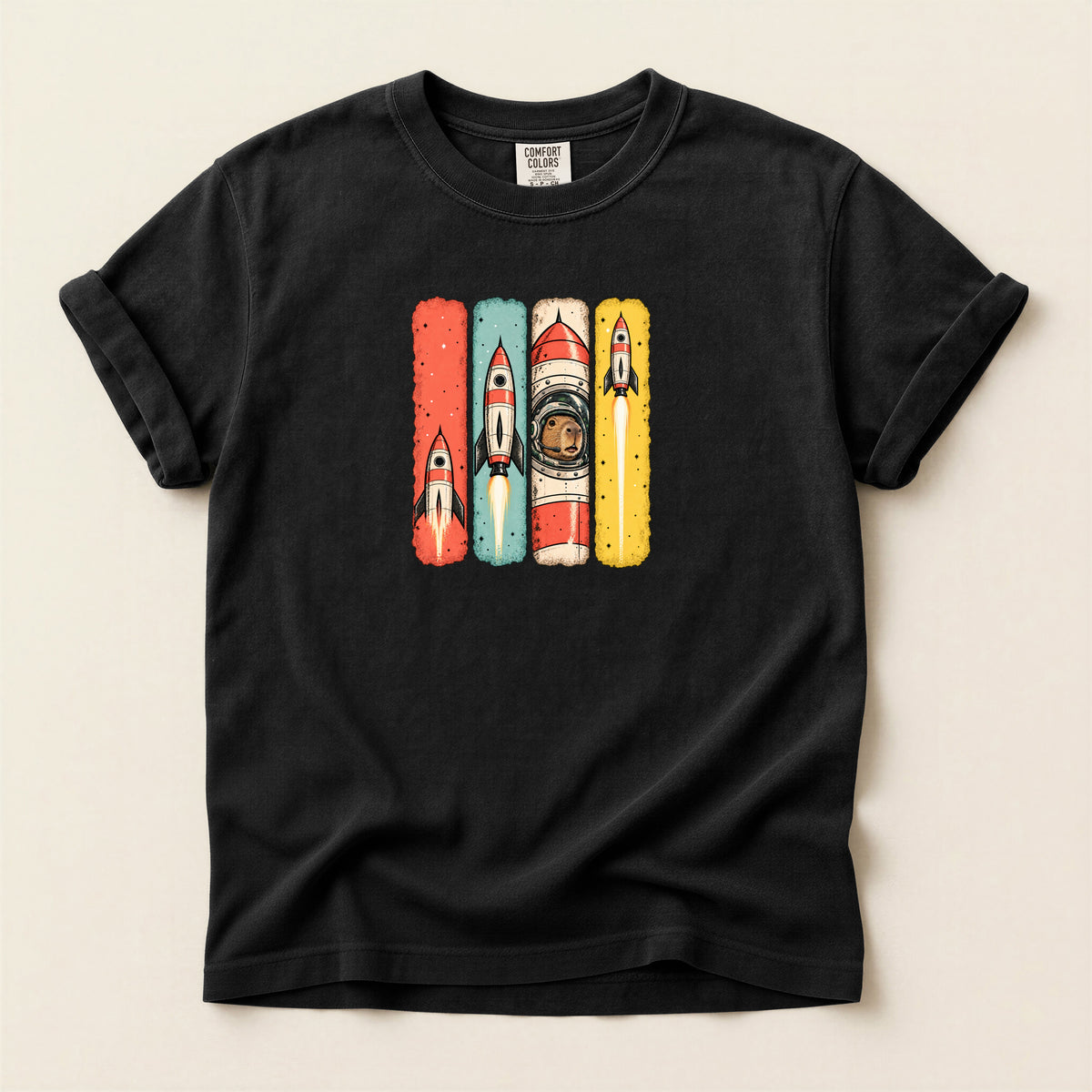 Capybara in Space Retro Graphic T-Shirt