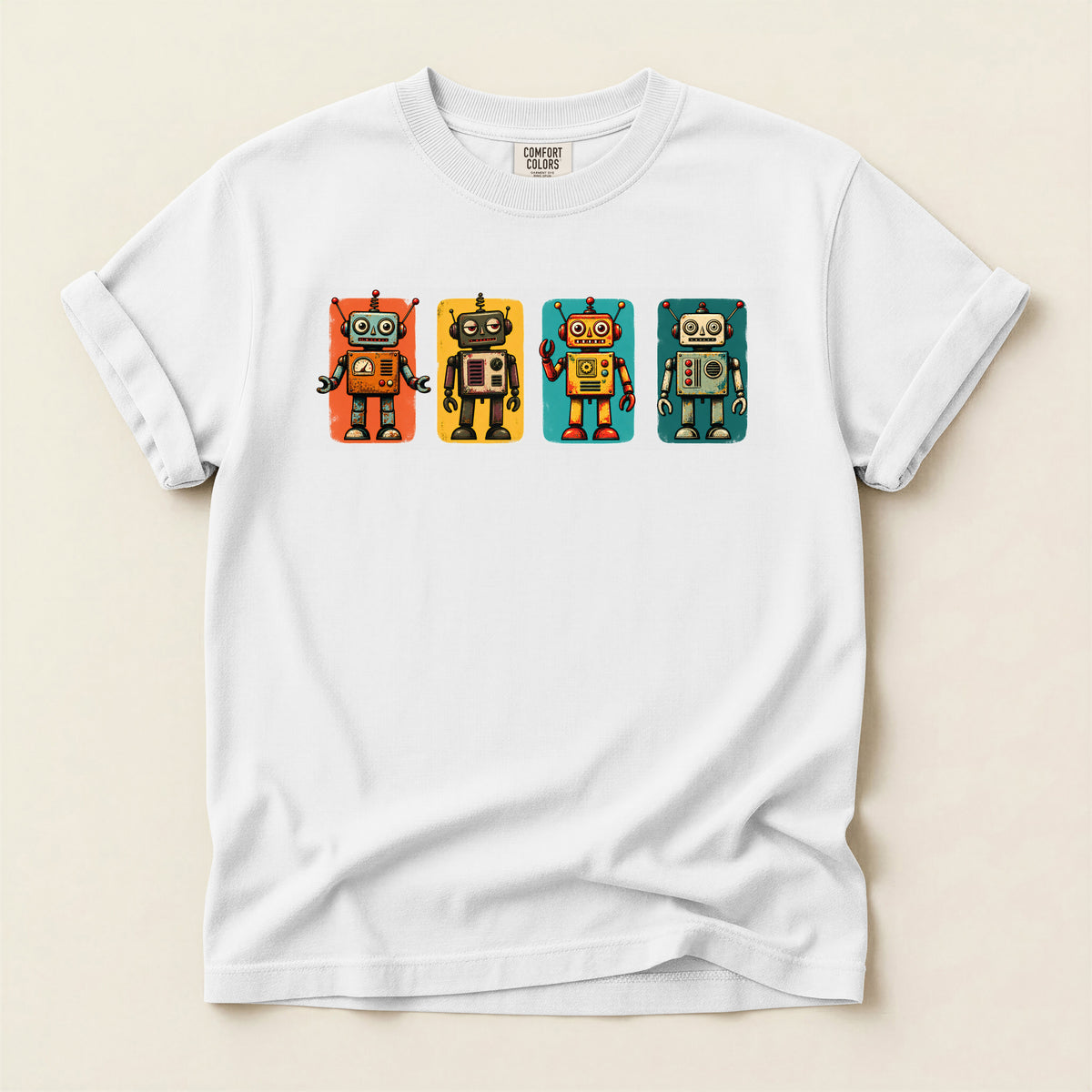Retro Robot Row T-Shirt — Vintage Tin Toy Robots Graphic Tee