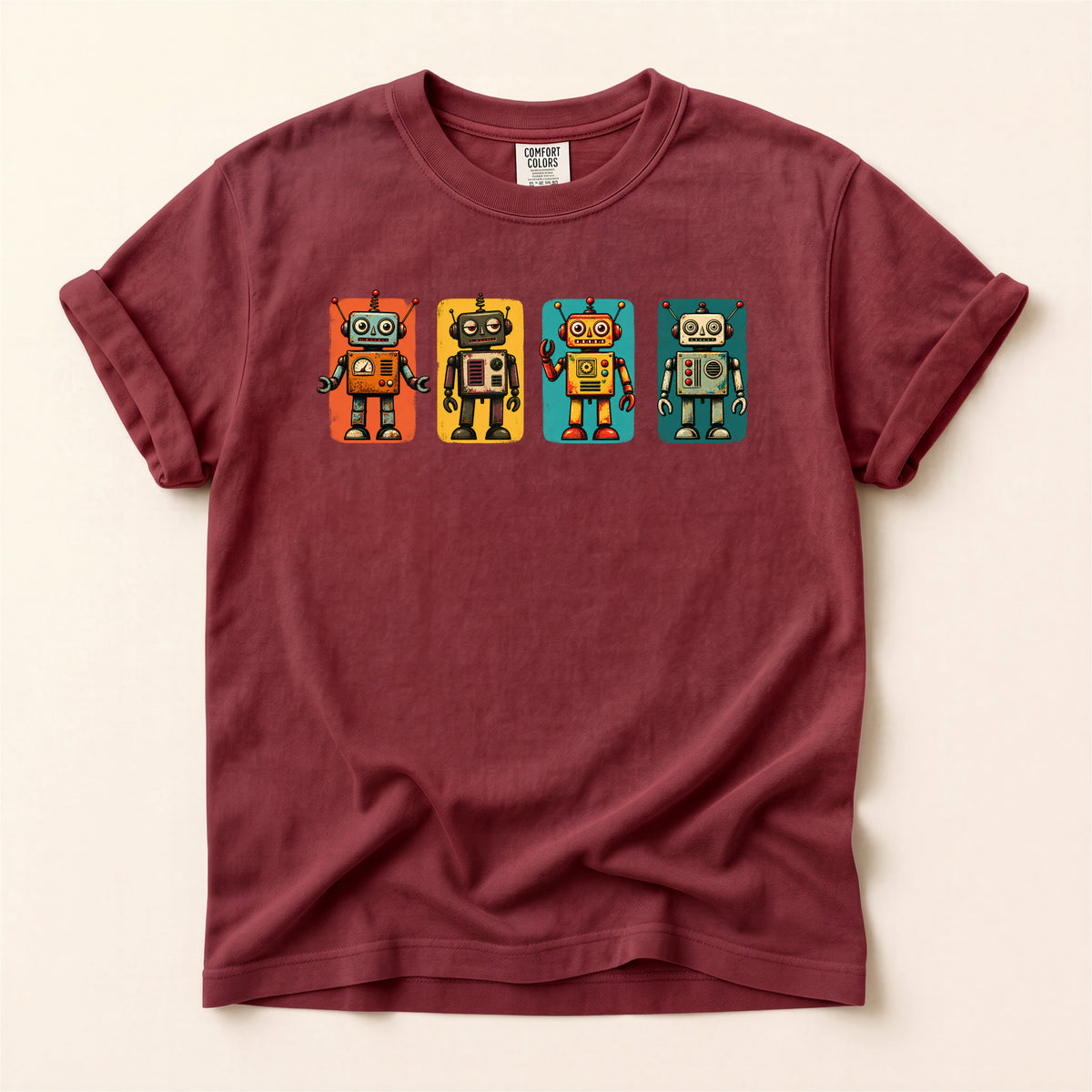 Retro Robot Row T-Shirt — Vintage Tin Toy Robots Graphic Tee