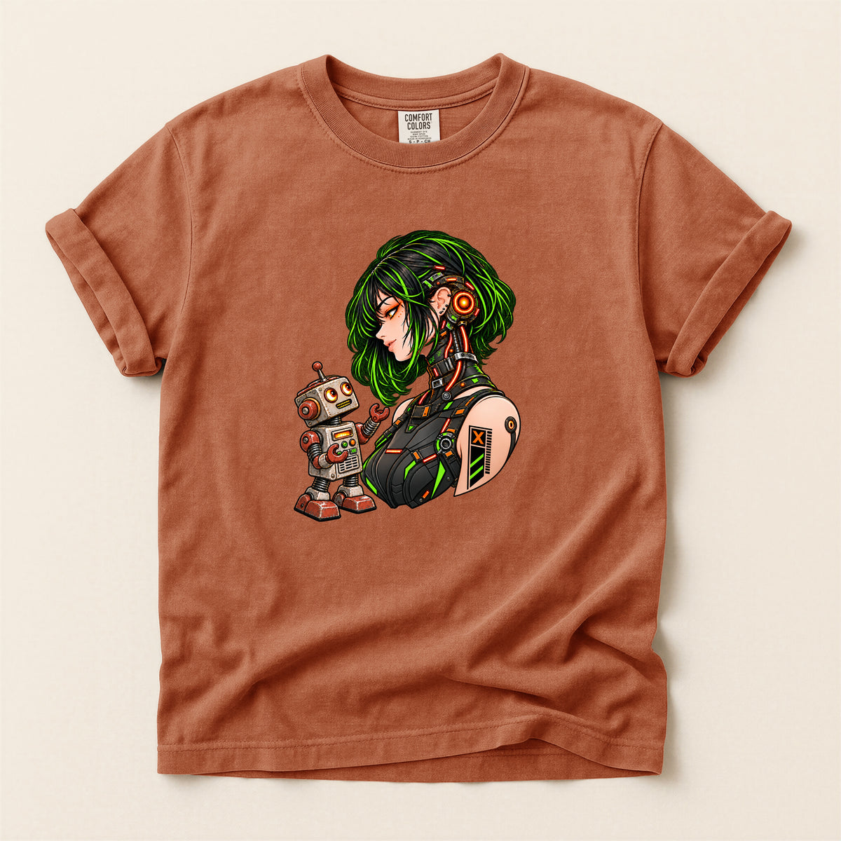 Cyberpunk Girl with Robot Tee