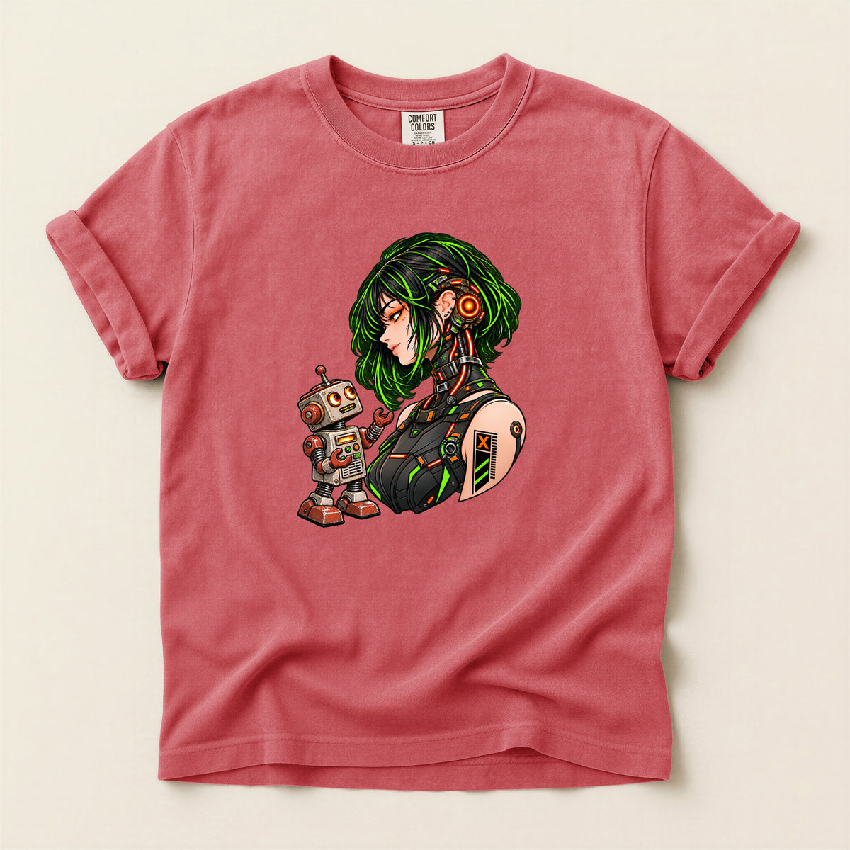 Cyberpunk Girl with Robot Tee