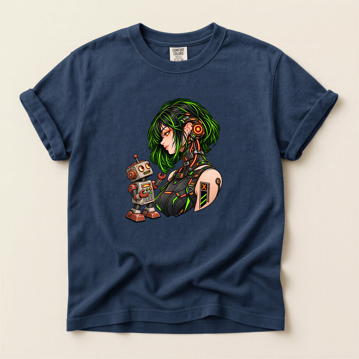 Cyberpunk Girl with Robot Tee