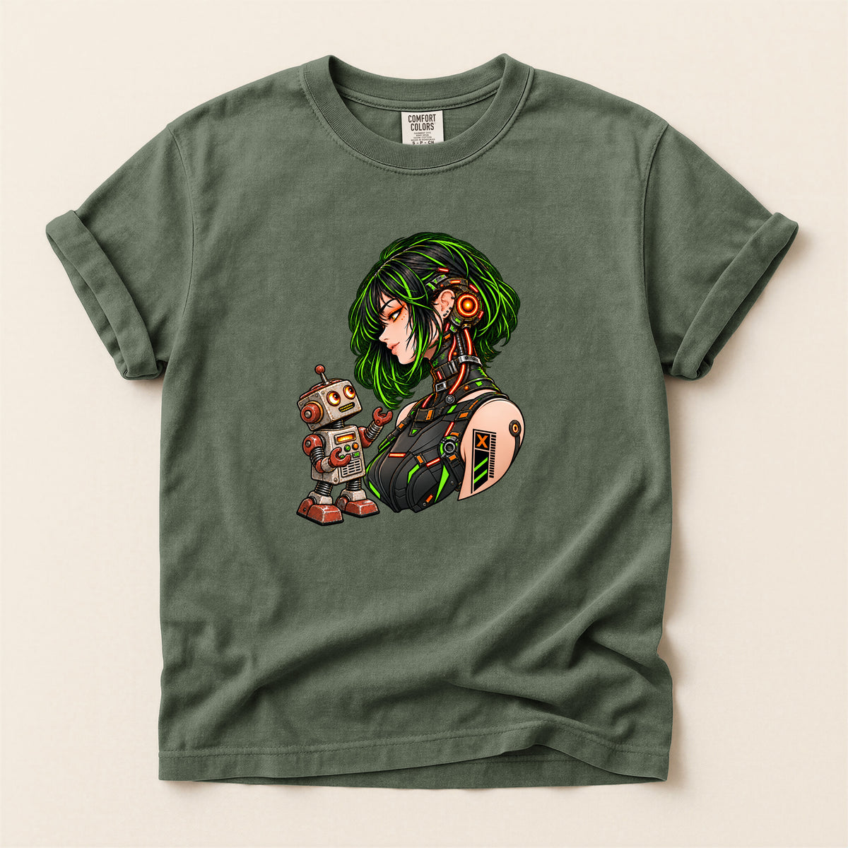 Cyberpunk Girl with Robot Tee