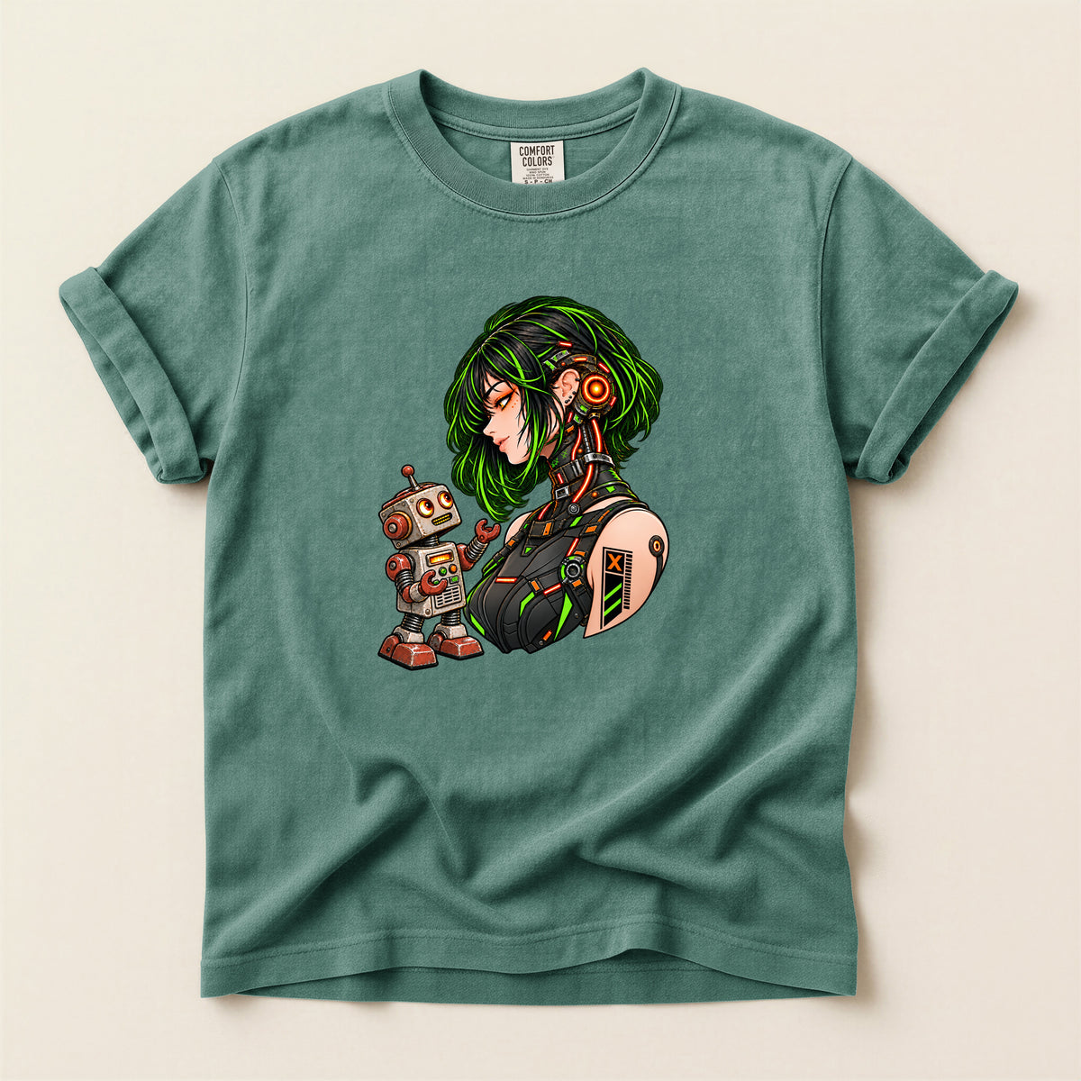 Cyberpunk Girl with Robot Tee