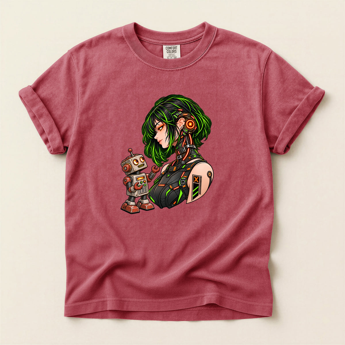Cyberpunk Girl with Robot Tee
