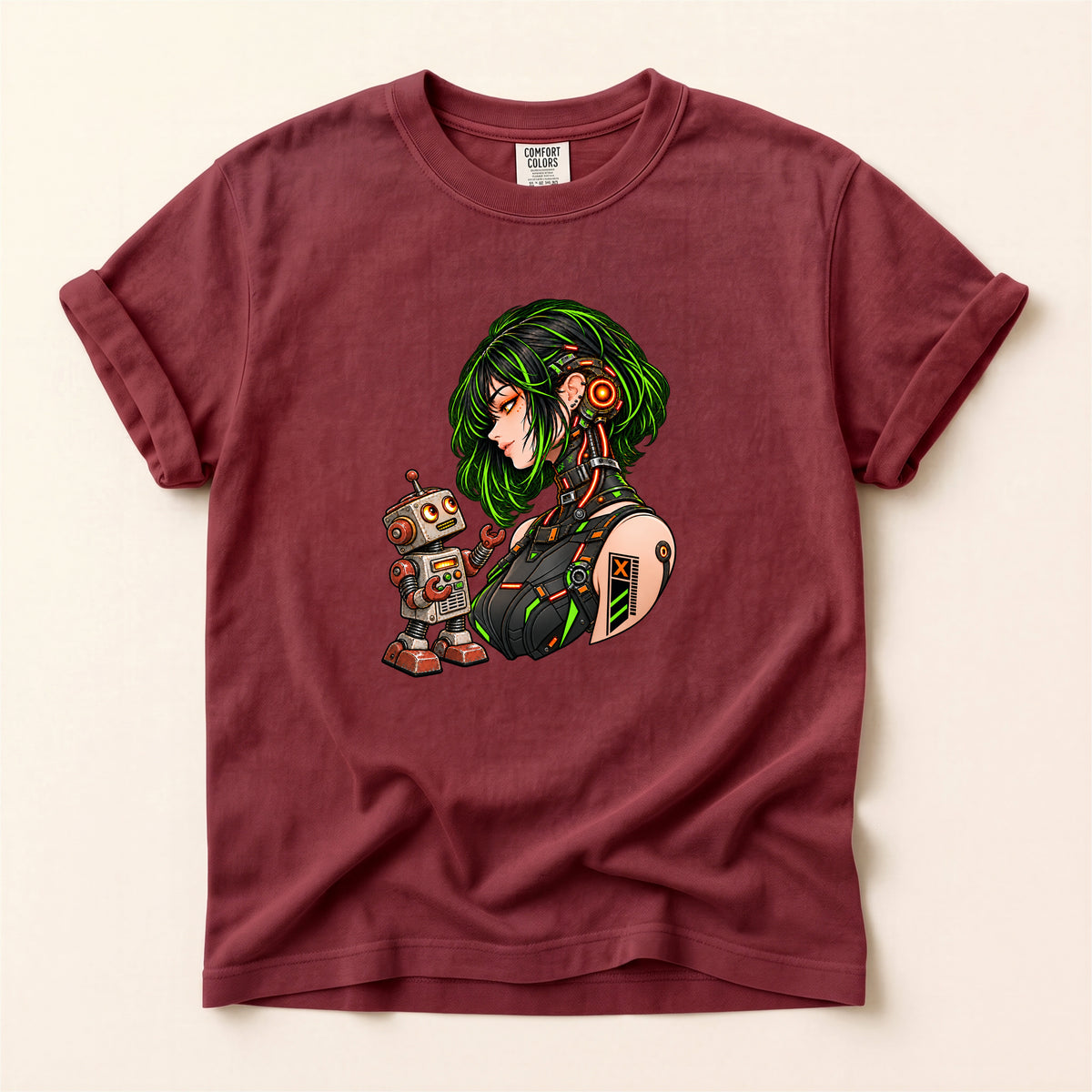Cyberpunk Girl with Robot Tee