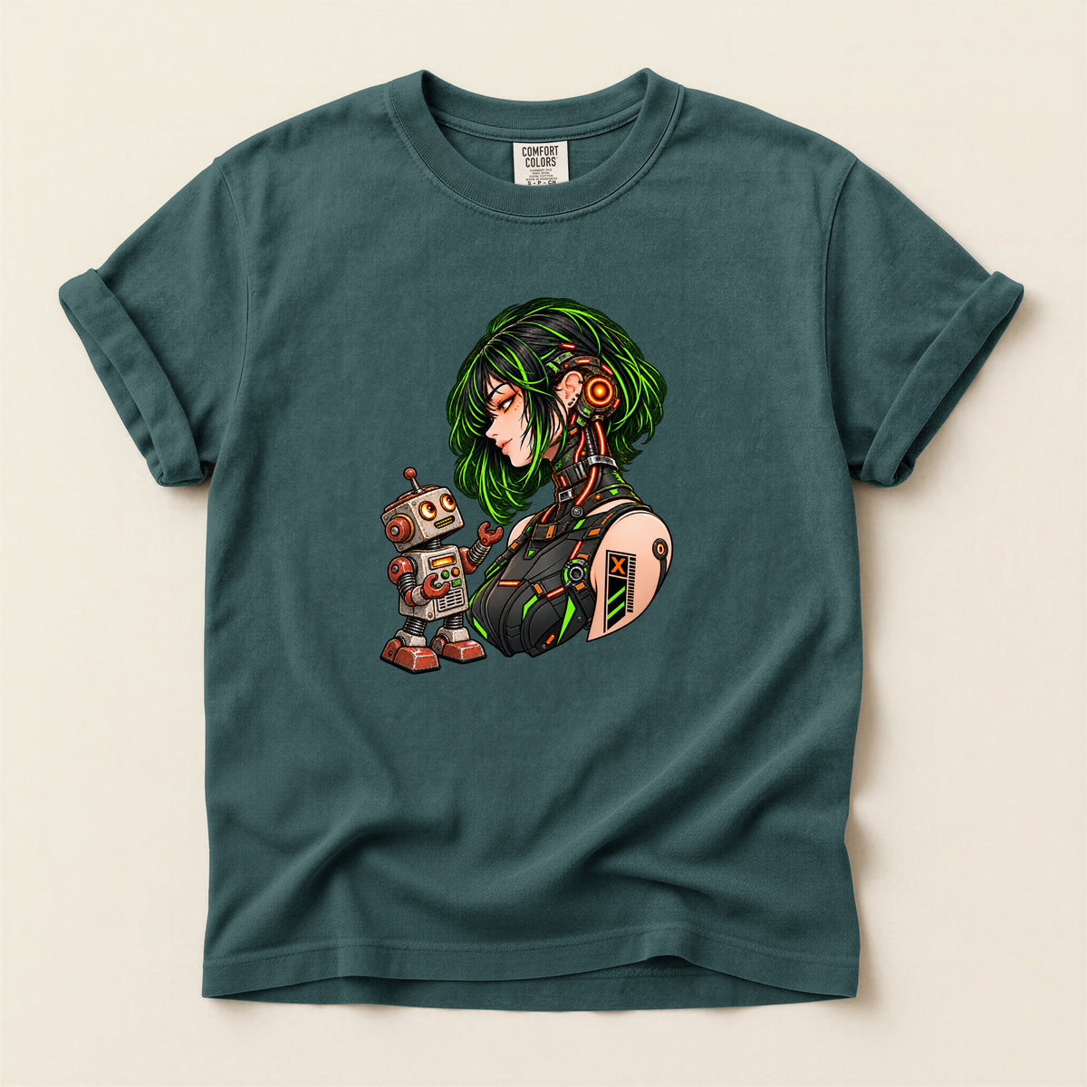 Cyberpunk Girl with Robot Tee